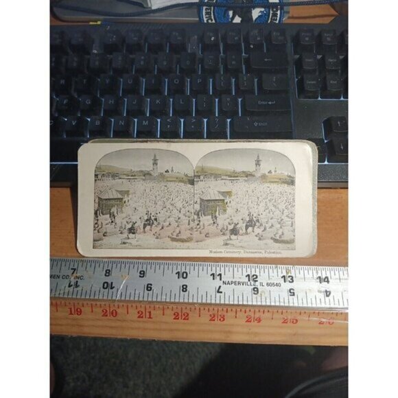 Stereoscope Stereo View Card Moslem Cemetery Damascus Palestine 1900s - Picture 1 of 6